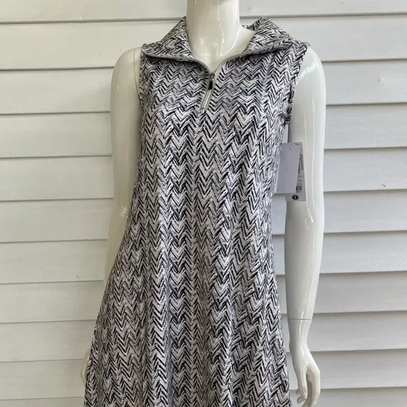 Lulu-B | Dresses | Lulub Ladies Black Multi Chevron Print Sleeveless Zip  Collar Swing Dress | Poshmark
